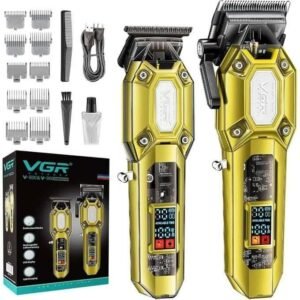 طقم ماكينات حلاقة VGR V-600 وV-900 باللون الذهبي مع الأمشاط والملحقات